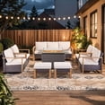 thumbnail image 1 of PARKWELL 8-Piece Patio Fire Pit Sets,All-Weather Conversation Set with Wicker Lounge Chair, Swivel Glider,9-Seat Outdoor Patio Seating Furniture Set for Backyard Gatherings, Brown/Beige, 1 of 17