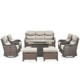 thumbnail image 1 of PARKWELL 8 Pieces Outdoor Patio High Back Furniture Set with Fire Pit Table, Luxury 6" Thick Conversation Set with Swivel Glider Chairs,Wicker Seating Set for Deck, Backyard,Brown/Beige, 1 of 13