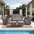 thumbnail image 1 of PARKWELL 8 Pieces Patio Furniture Set, Outdoor 9-Seat Wicker Conversation Sofa Set with Rattan Swivel Chairs, Ottoman, Coffee Table and 5" Thick Cushion for Porch Deck, Brown/Gray, 1 of 11