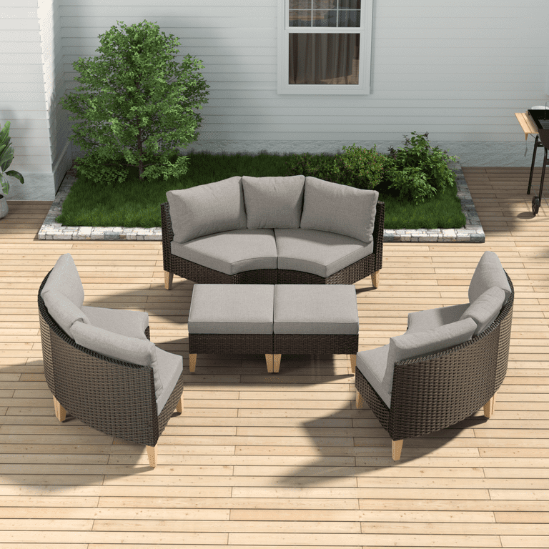 PARKWELL Pieces Wicker Conversation Set with Half-Moon Curved