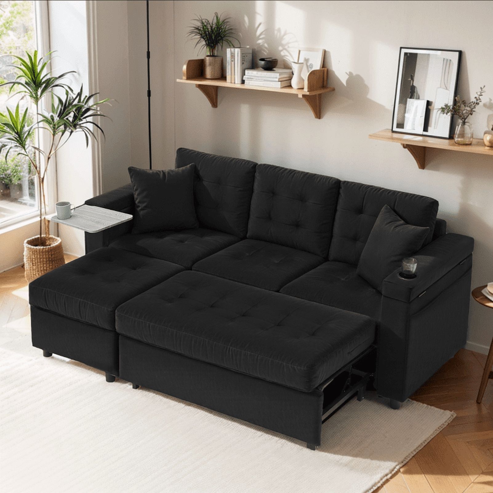 PARKWELL 84" L Shape Sectional Sofa Bed with Storage Chaise,Modern Deep ...