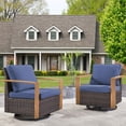 thumbnail image 1 of PARKWELL Classic Swivel Glider Chair Set of 2, Patio Cushioned Lounge Swivel Rocker Arm Chair for Balcony Yard,Brown Wicker and Navy Cushions, 1 of 8