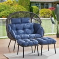thumbnail image 1 of PARKWELL Double Wicker Egg Chair with 2 Ottomans and Cushions - Patio Oversized 2 Person Egg Basket Lounge Chair for Indoor Outdoor Living Room 550lb - Blue, 1 of 10