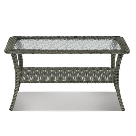 PARKWELL Easy to Assemble Steel and Wicker Coffee Table with All Necessary Hardware, Gray