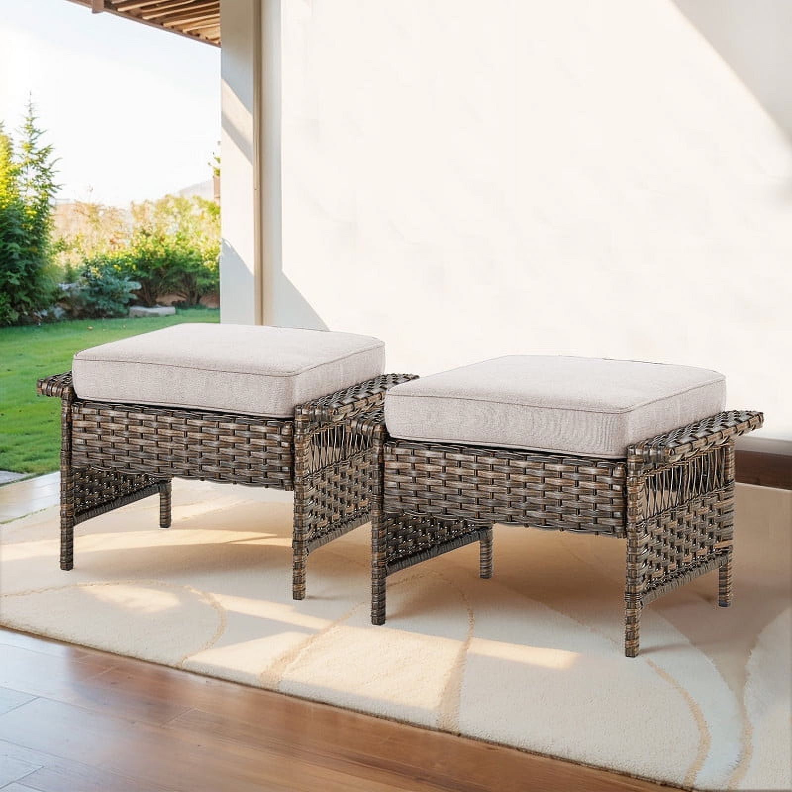 PARKWELL Outdoor 2-Piece Patio Rattan Ottoman,Wicker Footstool Seat ...