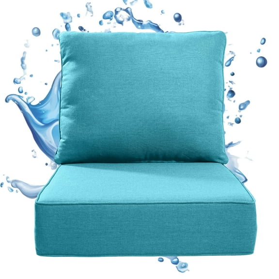 PARKWELL Outdoor 24" x 24" 2 Piece 6" Thicken Deep Seat Cushion Set,Water Repellent, Fade Resistant,Bottom and Back Cushion for Chair, Sofa, and Couch,Floor Futon Mat,Turquoise