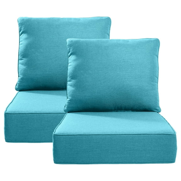 PARKWELL Outdoor 24" x 24" 4 Piece 6" Thicken Deep Seat Cushion Set,Water Repellent, Fade Resistant,Bottom and Back Cushion for Chair, Sofa, and Couch,Floor Futon Mat,Turquoise