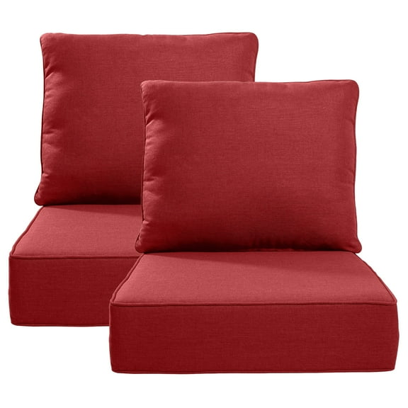 PARKWELL Outdoor 24" x 24" 4 Piece 6" Thicken Deep Seat Cushion Set,Water Repellent, Fade Resistant,Bottom and Back Cushion for Chair, Sofa, and Couch,Floor Futon Mat,Red
