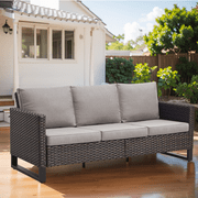 PARKWELL Outdoor 3-Seat Patio Sofa,All-Weather Wicker Rattan Couch Furniture with Cushions,Gray