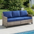 thumbnail image 1 of PARKWELL Outdoor 3 Seats Patio Sofa Furniture,All-Weather Wicker Rattan Deep Seat Couch with Removable 4-Inch Thick Cushions,3-Seat Furniture for Deck, Backyard,Gray/Navy, 1 of 7