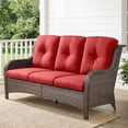 thumbnail image 1 of PARKWELL Outdoor 3 Seats Sofa - Rattan Wicker Patio Couch with Cushions - Steel Frame - Brown Wicker, Red Cushions, 1 of 9