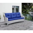 thumbnail image 1 of PARKWELL Outdoor 3 Seats Sofa - Rattan Wicker Patio Couch with Cushions - Steel Frame - Offwhite Wicker, Blue Cushions, 1 of 6