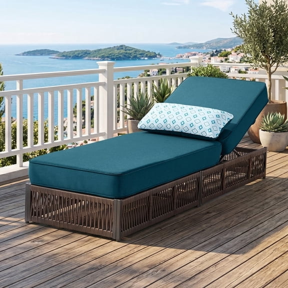 PARKWELL Outdoor Chaise Lounge, All-Weather Patio Reclining Chair with Steel Frame, 5-Position Backrest, 5" Thick Cushions and Lumbar Support for Yard or Poolside, Brown/Peacock Blue