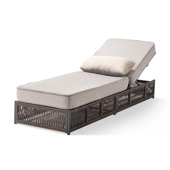 PARKWELL Outdoor Chaise Lounge Chair, Wicker Reclining Chair with Steel Frame, 5-Position Backrest, 5" Thick Cushions and Lumbar Support for Patio or Poolside, Brown/Beige