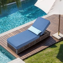 PARKWELL Outdoor Chaise Lounge Chair, Wicker Reclining Chair with Steel Frame, 5-Position Backrest, 5" Thick Cushions and Lumbar Support for Patio or Poolside, Brown/Navy