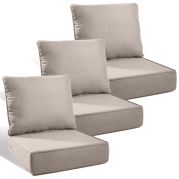 PARKWELL Outdoor Deep Seat Cushion Set, 24 x 24, Water Repellent, Fade Resistant, 6" Thicken Deep Seat Bottom and Back Cushion for Chair, Sofa, and Couch, Beige (6-Piece)
