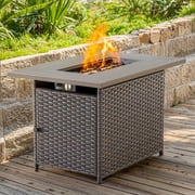 PARKWELL Outdoor Fire Pit 41" 50000 BTU Patio Propane Gas Fire Pit Table with Lava Rocks and Lid,Brown Wicker Firepit Faux Wood Tabletop