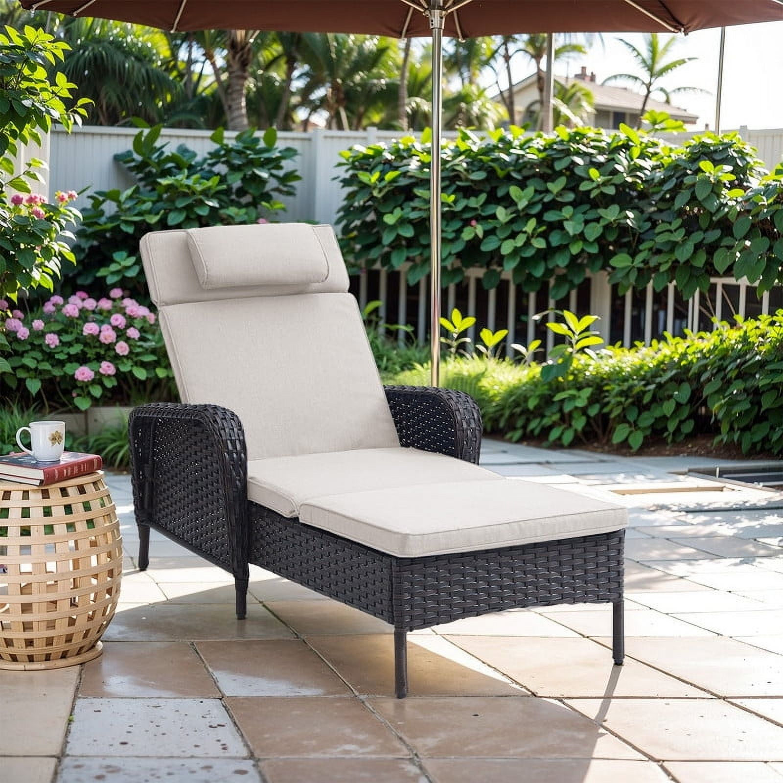 PARKWELL Outdoor Folding Chaise Lounge Chairs - Wicker Rattan