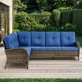thumbnail image 1 of PARKWELL Outdoor Furniture Sectional Sofa L Shaped Couch,Patio Wicker 5-Seat High Back Conversation Set for Balcony Yard,Brown Wicker Navy Cushion, 1 of 9