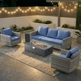 thumbnail image 1 of PARKWELL Outdoor Oversized Patio Furniture Set with Fire Pit Table, All-Weather Wicker Sectional Swivel Rocker Chairs Sets,Luxury Conversation Set for Porch, Balcony, Deck, Gray/Navy, 1 of 12