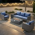 thumbnail image 1 of PARKWELL Outdoor Oversized Patio Furniture Set with Fire Pit Table, All-Weather Wicker Sectional Swivel Rocker Chairs Sets,Luxury Conversation Set for Porch, Balcony, Deck, Brown/Navy, 1 of 12