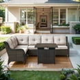 thumbnail image 1 of PARKWELL Outdoor Patio Furniture Set with Fire Pit Table,All-Weather Conversation L-Shaped Sectional Sofa with No-slip Thick Cushions,Backyard Porch Garden Poolside Balcony Set,Brown/Beige, 1 of 9
