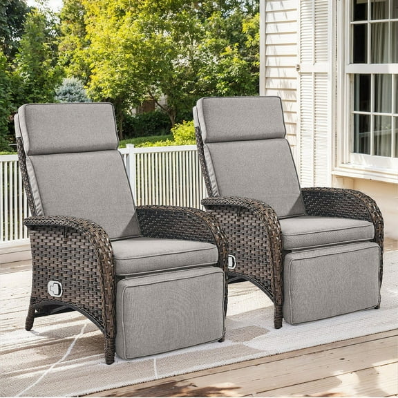 PARKWELL Outdoor Patio Recliner Chair Set of 2,Adjustable Rattan Reclining Lounge Chair with Cushion, Beige