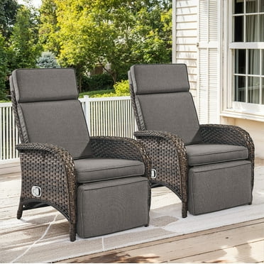 PARKWELL Outdoor Patio Recliner Chair Set of 2,Adjustable Rattan Reclining Lounge Chair with Cushion, Gray