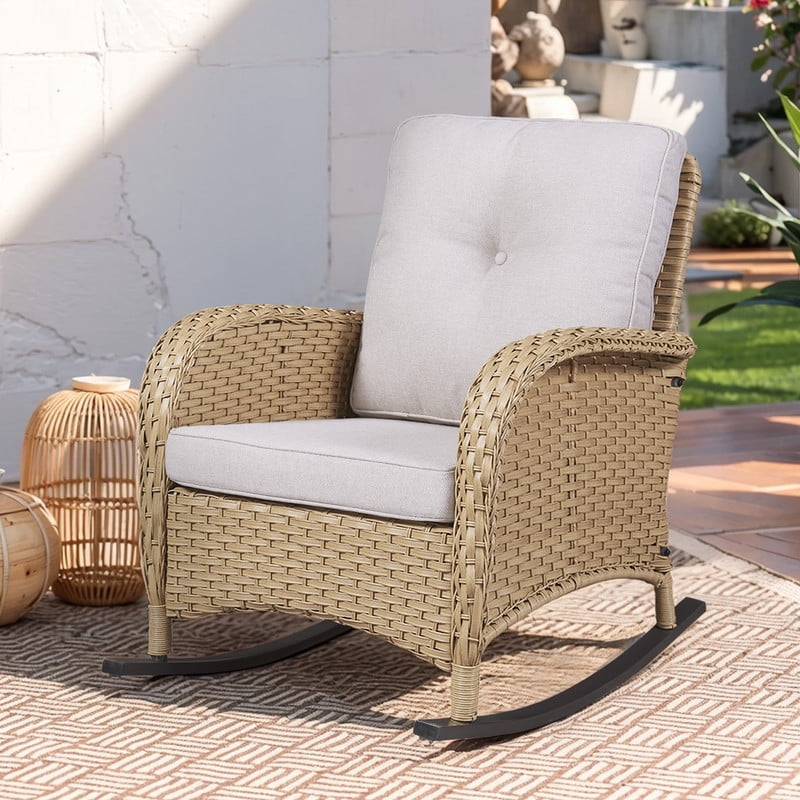 PARKWELL Outdoor Patio Rocking Chair Wicker High Back Rocker Lounge ...