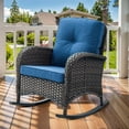 thumbnail image 1 of PARKWELL Outdoor Patio Rocking Chair Wicker High Back Rocker Lounge Chair with Cushion for Backyard Deck Porch,Navy, 1 of 6