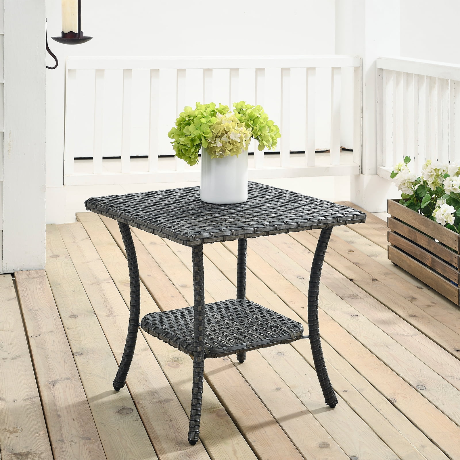 Outside Rattan Side Table PARKWELL Outdoor Patio Side Tables Brown Wicker Rattan End Table with ...