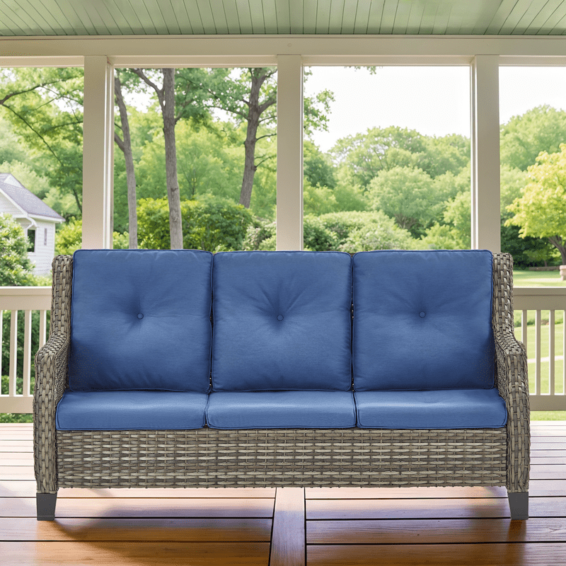 PARKWELL Weather-Resistant Outdoor Patio Wicker 3-Seater Couch with ...