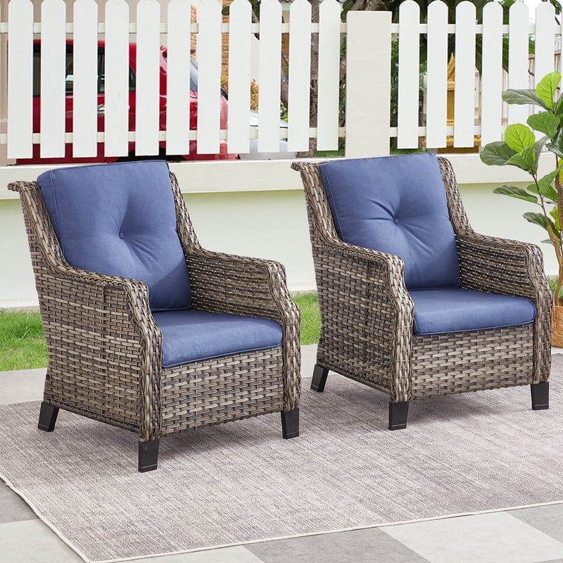 PARKWELL Outdoor Patio Wicker Chairs Set of 2,Rattan Lounge Arm Chair ...