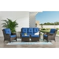 thumbnail image 1 of PARKWELL Outdoor Patio Wicker Furniture Set - 5 Piece Sectional Sofa Set with 3-Seat Sofa,2 Chairs and 2 Ottomans,Brown Wicker and Blue Cushion, 1 of 7