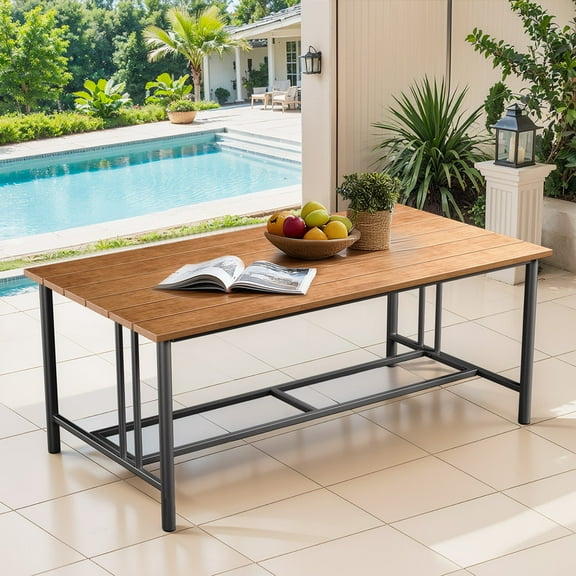 PARKWELL Outdoor Rectangular Dining Table,Patio Heavy-Duty Metal Frame Table with Polywood Top,Waterproof, Sunproof, Rust-Resistant for Porch Balcony Backyard,Black