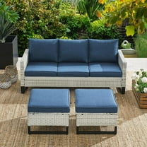 PARKWELL Outdoor Sectional Furniture Sets - 3 Pieces Patio Conversation Set with Cushioned Sofa and Ottomans - Blue