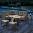thumbnail image 1 of PARKWELL Outdoor Sectional Sofa Furniture Set with Fire Pit Table and Ottoman, Patio Wicker L-Shaped Conversation Set, Brown Wicker/Gray Cushion, 1 of 12