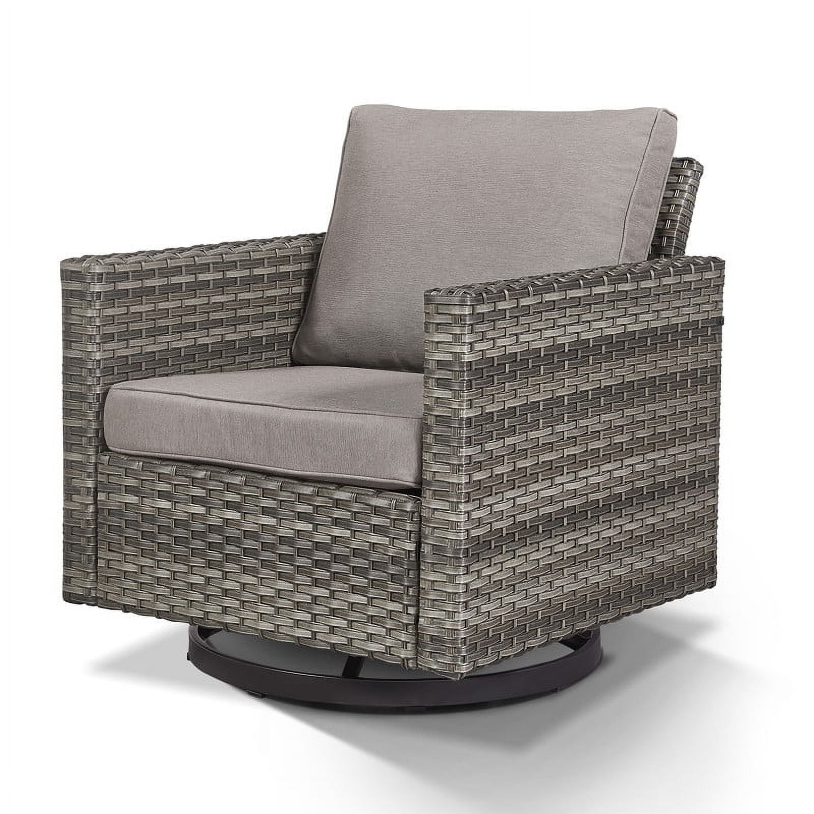 Gray Wicker Outdoor Swivel Rocking Chair with Cushions