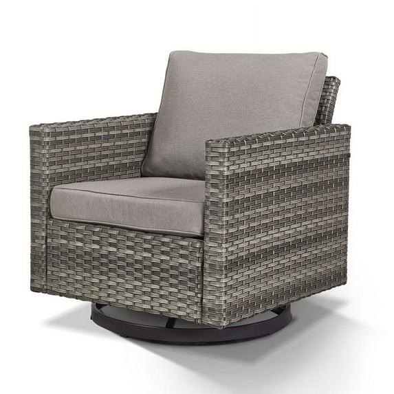 PARKWELL Outdoor Swivel Glider Chair, Patio Swivel Rocking Lounge Chair with Gray Cushions for Balcony Patio, Gray Wicker