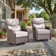 PARKWELL Outdoor Swivel Glider Chair Set of 2,Luxury High Back 6-Inch Thick Cushions Swivel Rocker Rocking Lounge Chair,Patio Bistro Set for Porch Deck Backyard,Brown/Beige