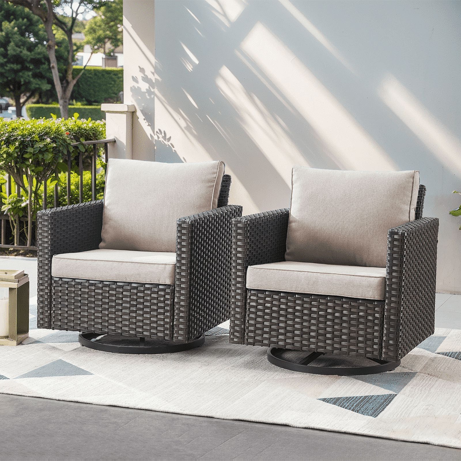 PARKWELL Set Of 2 Outdoor Swivel Glider Lounge Chairs With Beige PARKWELL Set Of 2 Outdoor Swivel Glider Lounge Chairs With Beige