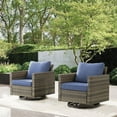 thumbnail image 1 of PARKWELL Outdoor Swivel Glider Chair Set of 2, Patio Swivel Rocking Lounge Chair with Navy Cushions for Balcony Patio, Gray Wicker, 1 of 7