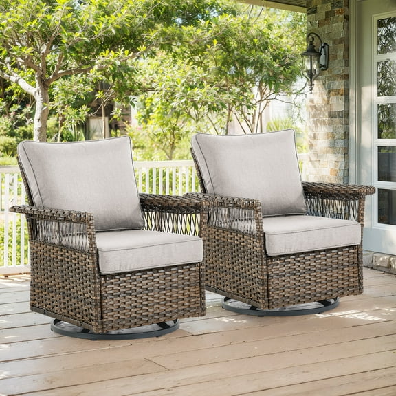 PARKWELL Outdoor Swivel Gliders Set of 2,Patio 360-Degree Swivel Rocker Lounge Chair with Cushion,Wicker Bistro Furniture Set,Beige