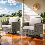 PARKWELL Contemporary Outdoor Swivel Rocking Chair Set of 2,Patio Wicker Swivel Lounge Glider Chair for Porch Balcony Yard,Gray/Beige