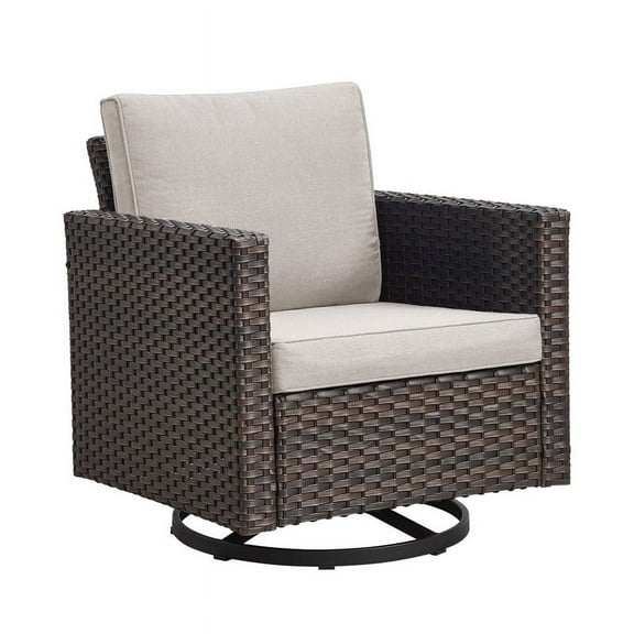 PARKWELL Outdoor Swivel Glider Chair, Patio Swivel Rocking Lounge Chair with Beige Cushions for Balcony Patio, Brown Wicker