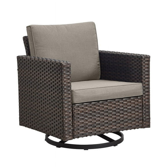 PARKWELL Outdoor Swivel Glider Chair, Patio Swivel Rocking Lounge Chair with Gray Cushions for Balcony Patio, Brown Wicker