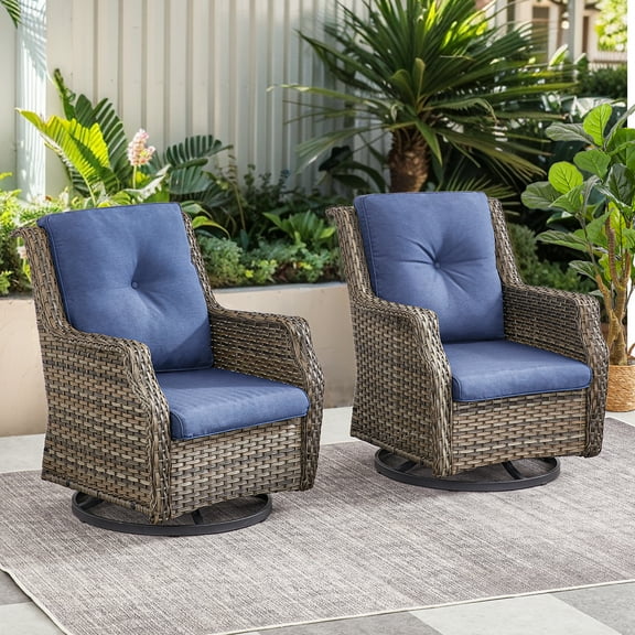 PARKWELL Outdoor Swivel Rocker Set of 2,Patio Swivel Glider Rocking Chair with Thick Cushions for Balcony Porch,Gray/Navy