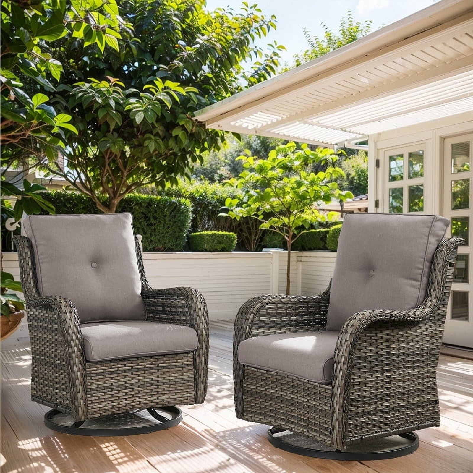Gray Wicker Outdoor Rocking Armchair with Cushions