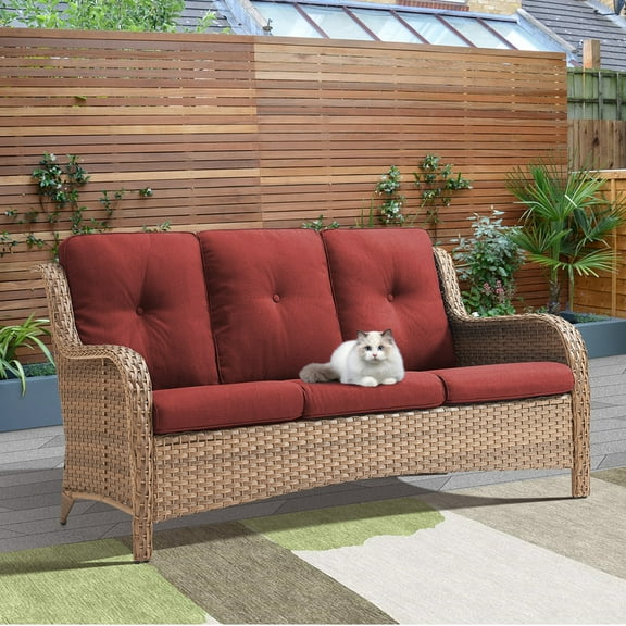 PARKWELL Outdoor Wicker 3-Seat Sofa Clearance,Weather Resistant Rattan Patio Couch with Deep Seat Anti-Slip Cushion