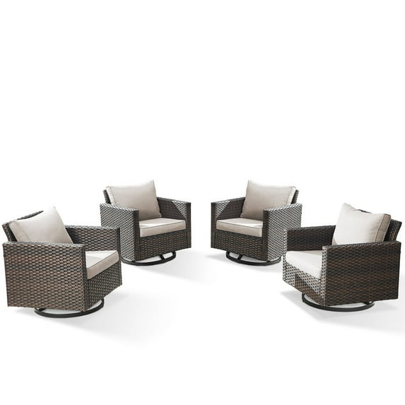 PARKWELL Outdoor Wicker Chairs Swivel Rocker Set of 4, All Weather Rattan Patio Swivel Glider Rocking Lounge Chairs for Patio Porch Pool,Brown/Beige